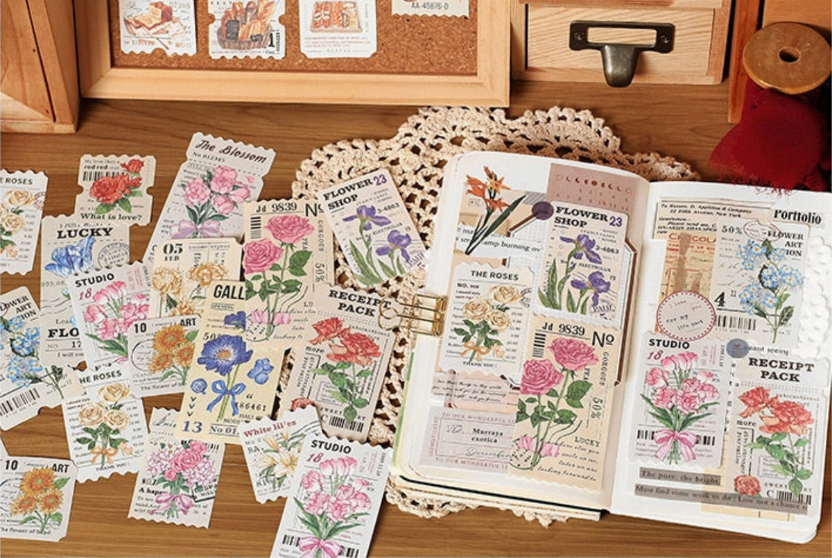 Paper More | Life Poem: Fleur - Vintage Style Floral Postage Stamps and Travel Tickets