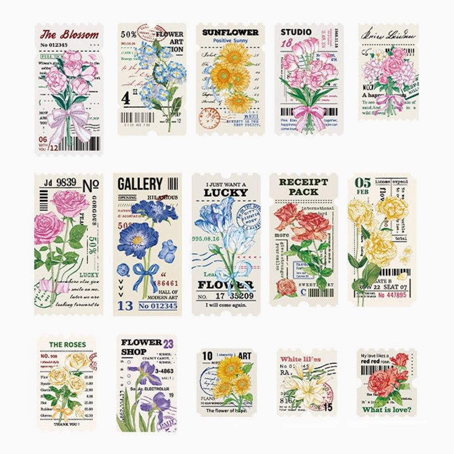 Paper More | Life Poem: Fleur - Vintage Style Floral Postage Stamps and Travel Tickets