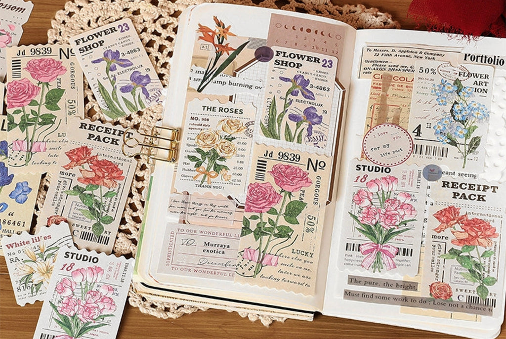 Paper More | Life Poem: Fleur - Vintage Style Floral Postage Stamps and Travel Tickets