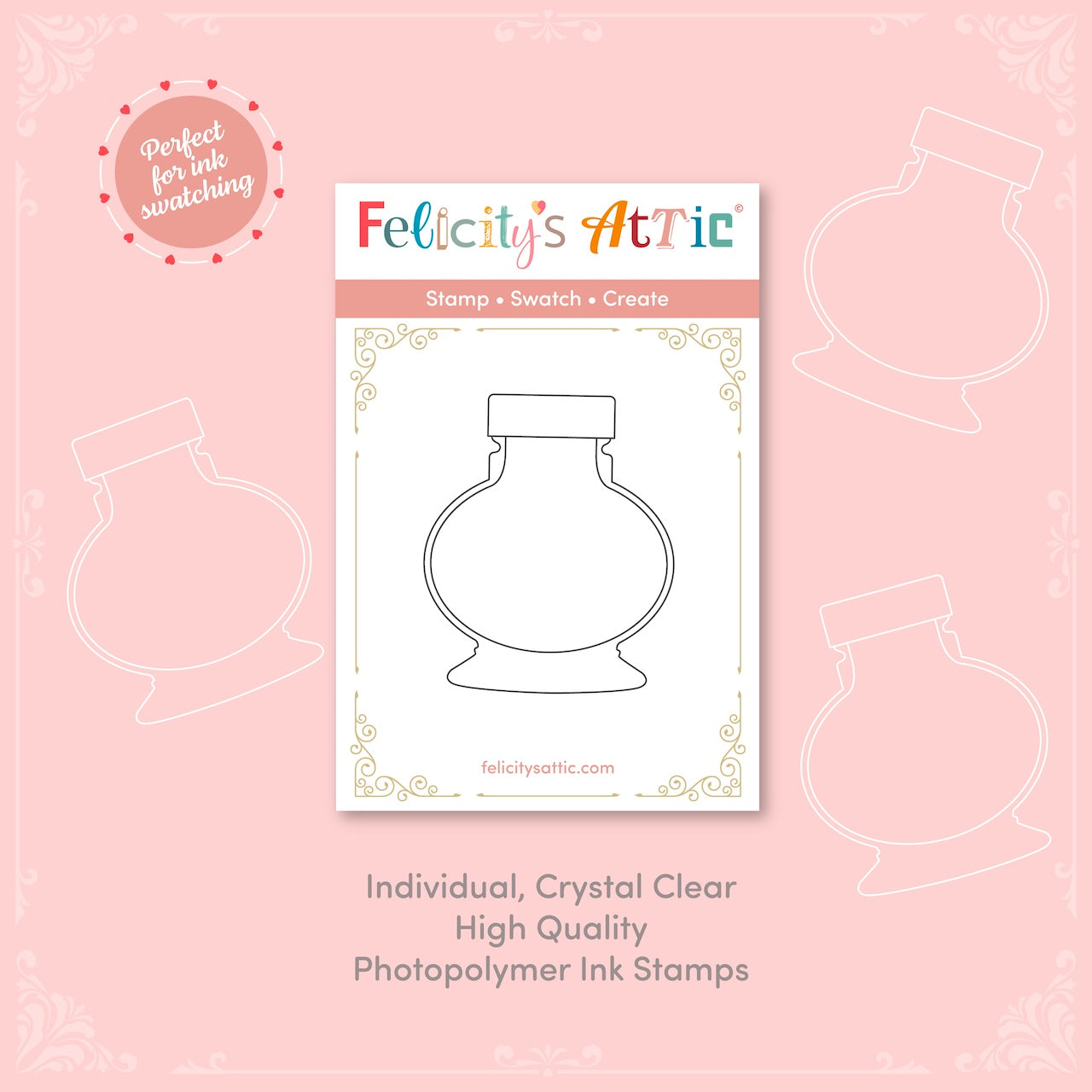 Individual Clear Ink Bottle Stamps - high quality photopolymer stamps for ink swatching