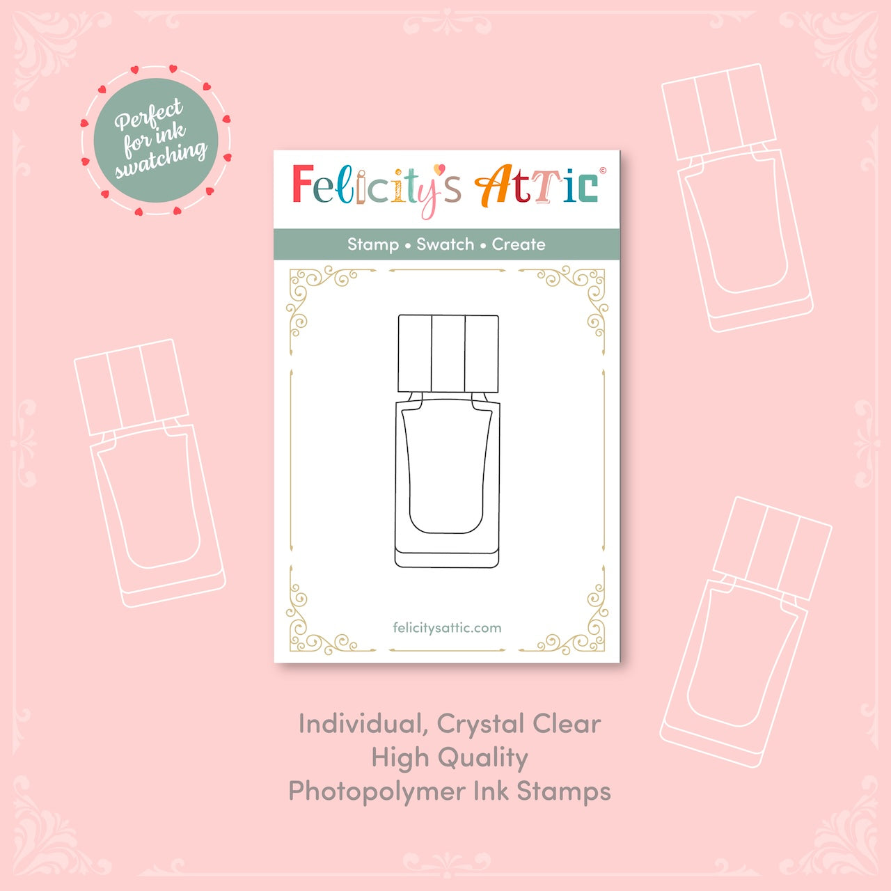 Individual Clear Ink Bottle Stamps - high quality photopolymer stamps for ink swatching