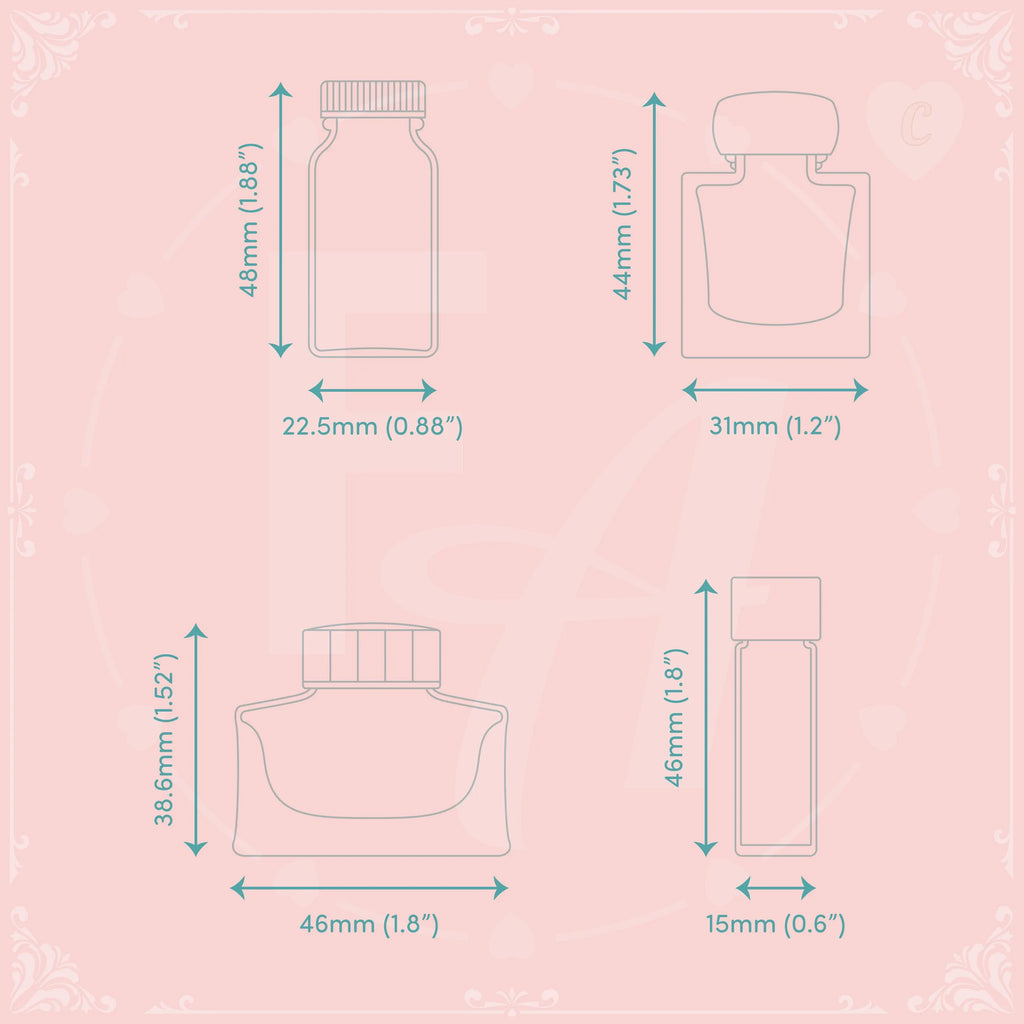 Clear Ink Bottle Stamps for fountain pen ink swatching and journaling - Stamp Set C