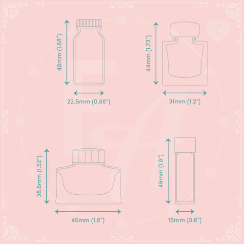 Clear Ink Bottle Stamps for fountain pen ink swatching and journaling - Stamp Set C