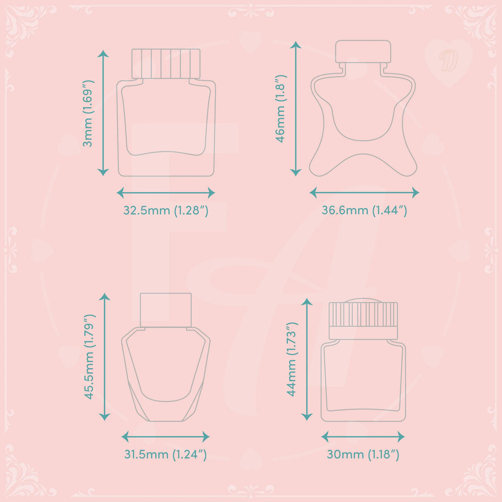 Clear Ink Bottle Stamps for fountain pen ink swatching and journaling - Stamp Set D