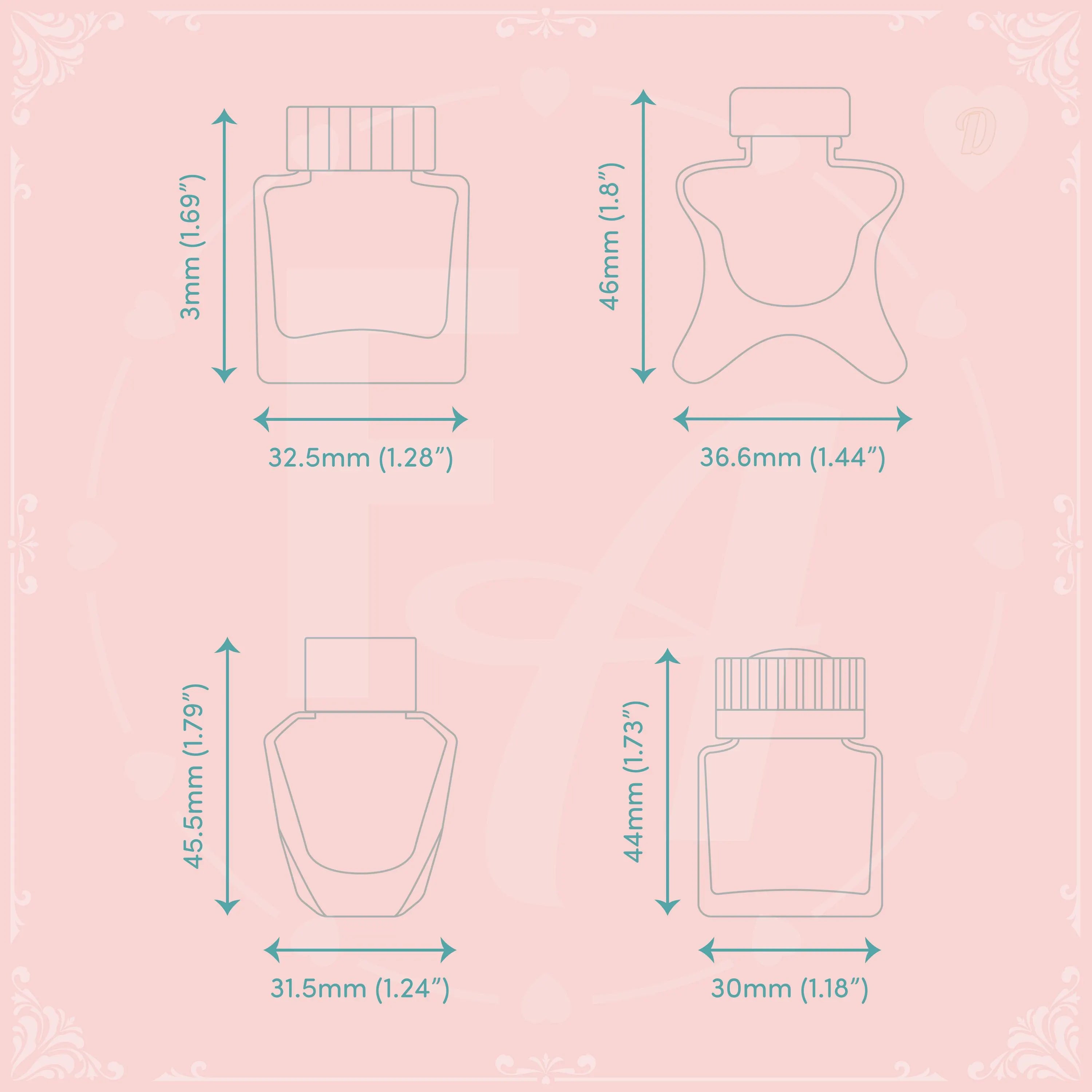 Clear Ink Bottle Stamps for fountain pen ink swatching and journaling - Stamp Set D