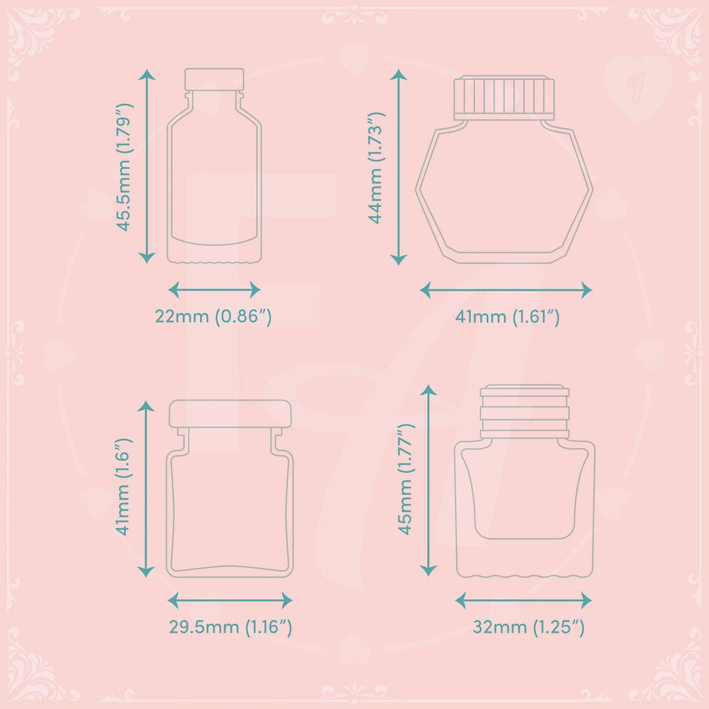 Clear Ink Bottle Stamps for fountain pen ink swatching and journaling - Stamp Set I