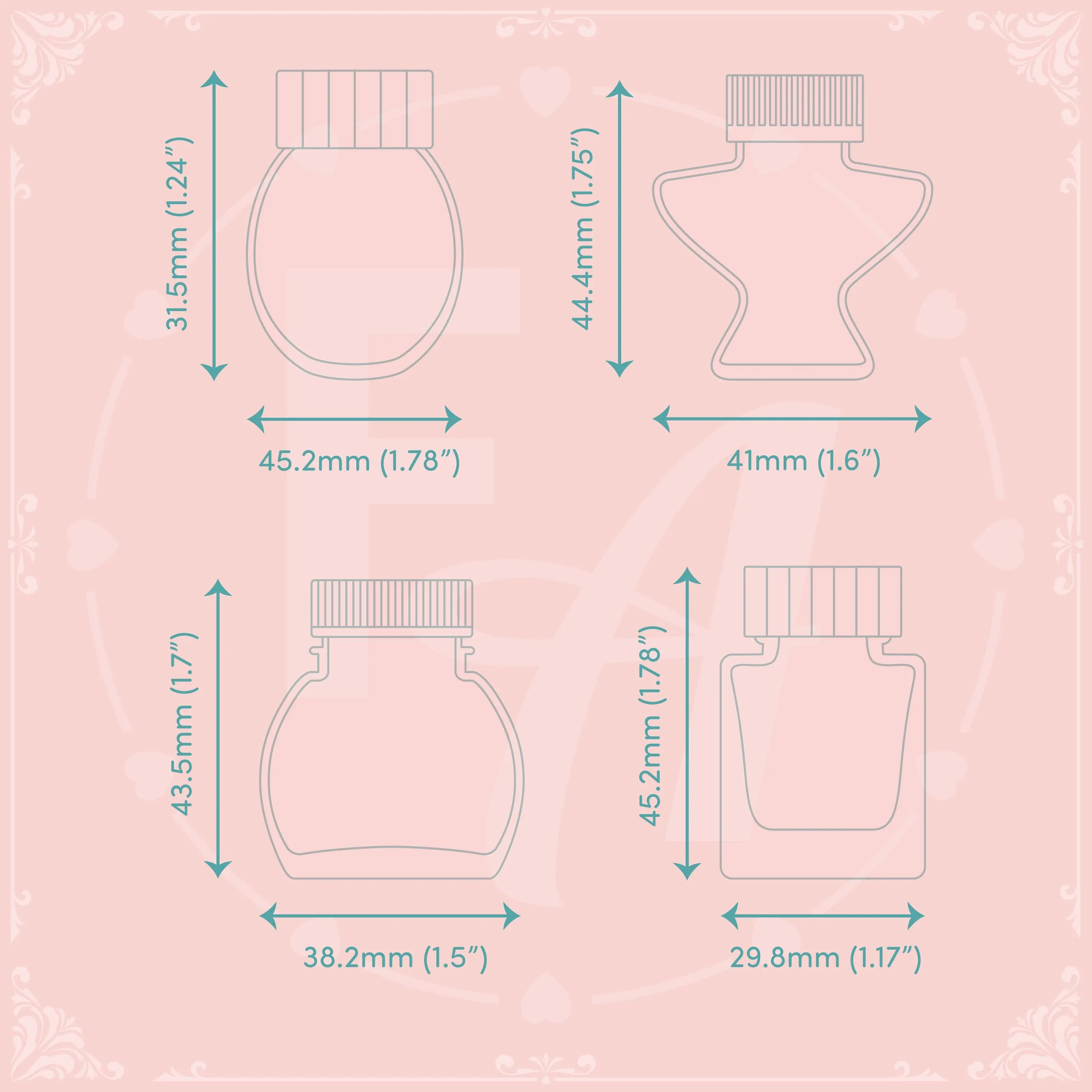 Clear Ink Bottle Stamps for fountain pen ink swatching and journaling - Stamp Set M