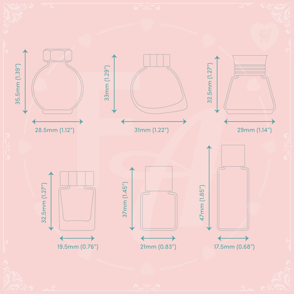 Clear Ink Bottle Stamps for fountain pen ink swatching and journaling - Stamp Set N