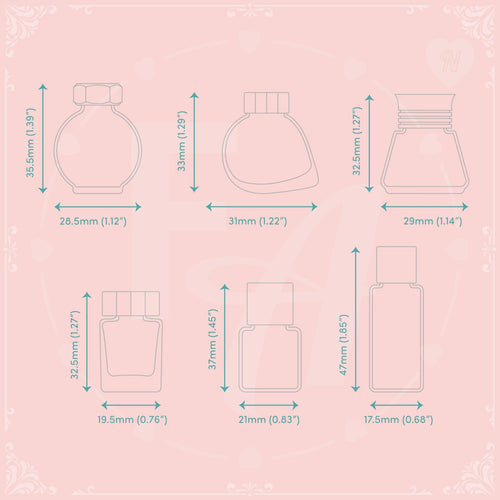 Clear Ink Bottle Stamps for fountain pen ink swatching and journaling - Stamp Set N - Felicity's Attic