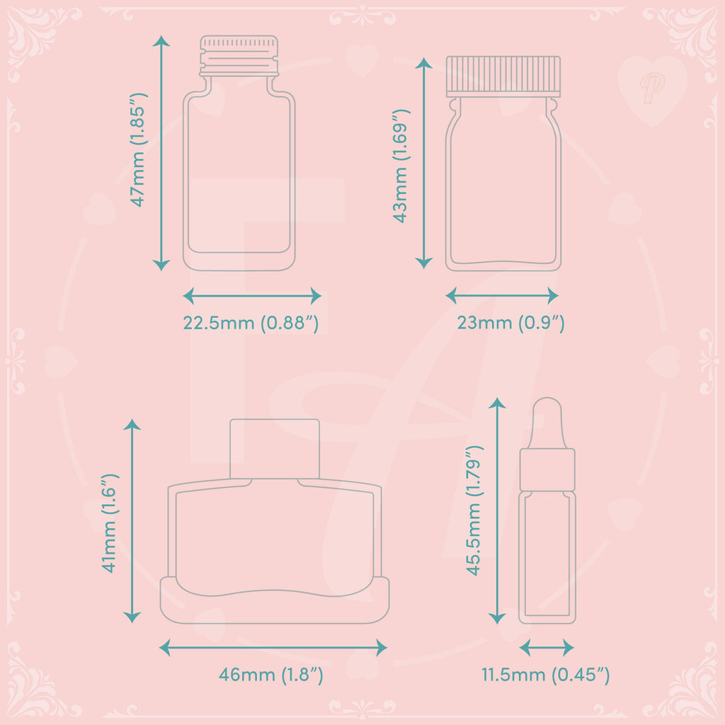 Clear Ink Bottle Stamps for fountain pen ink swatching and journaling - Stamp Set P