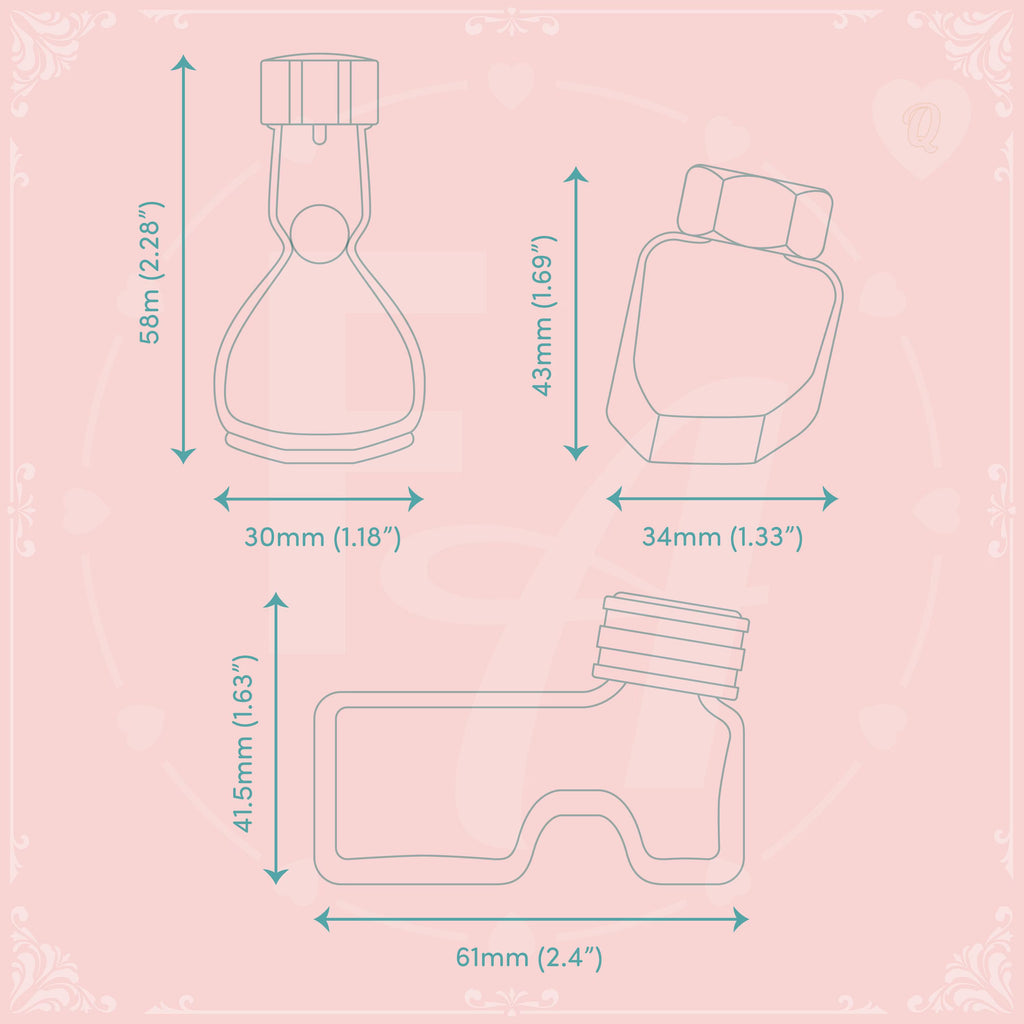 Clear Ink Bottle Stamps for fountain pen ink swatching and journaling - Stamp Set Q