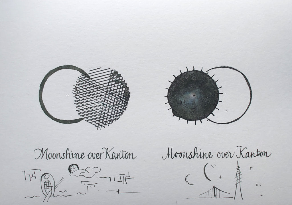 Moonshine Over Kanton is a Dark Blue Gray Shimmering Bottled Fountain Pen Ink by Shanghai Stationary Netherlands