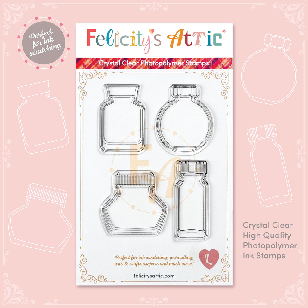 Clear Ink Bottle Stamps for fountain pen ink swatching and journaling - Stamp Set L