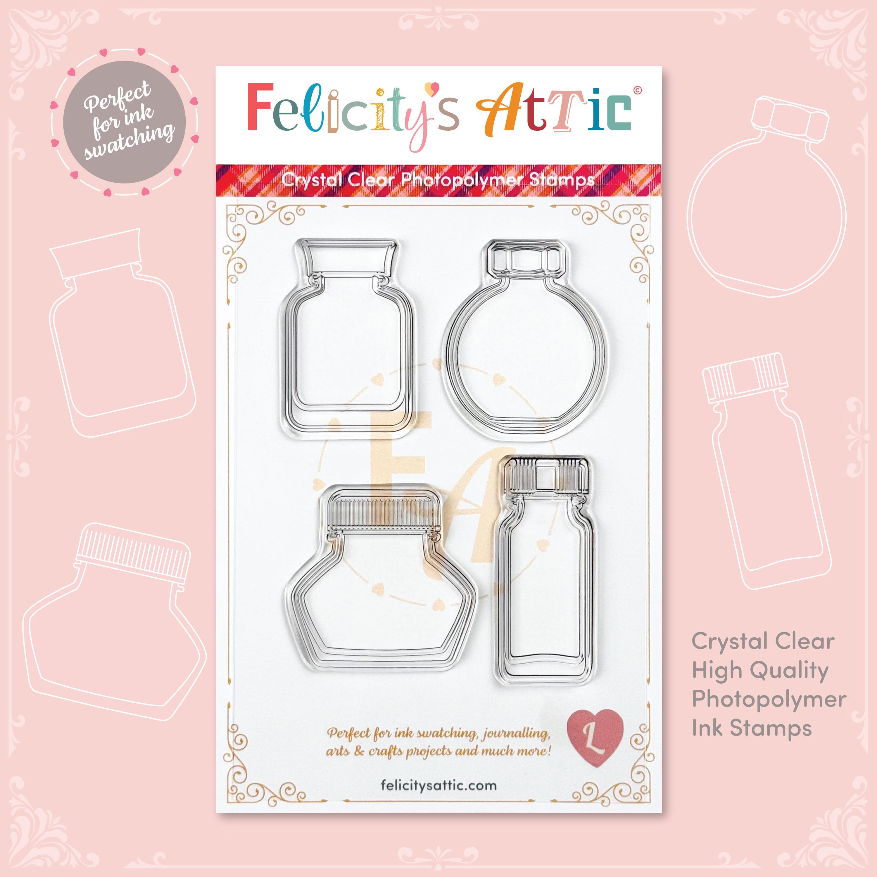 Clear Ink Bottle Stamps for fountain pen ink swatching and journaling - Stamp Set L