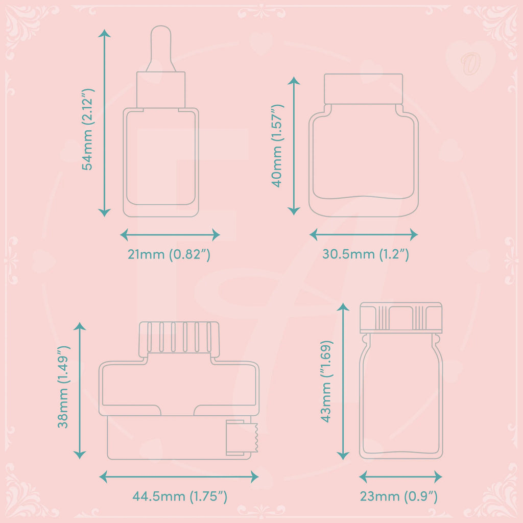 Clear Ink Bottle Stamps for fountain pen ink swatching and journaling - Stamp Set O