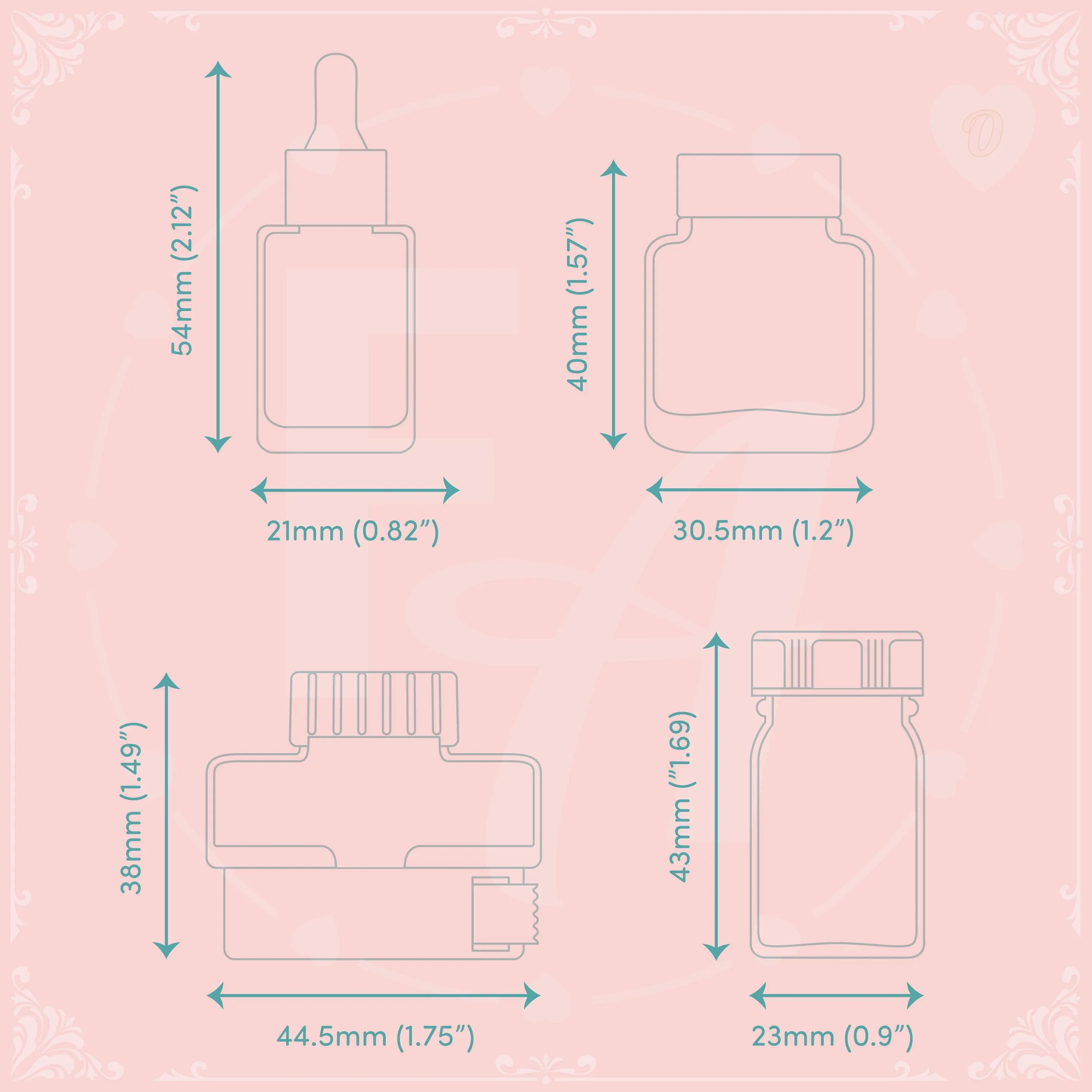 Clear Ink Bottle Stamps for fountain pen ink swatching and journaling - Stamp Set O
