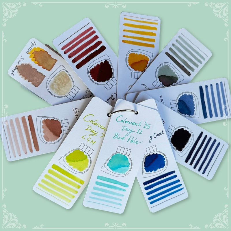 Ink Colour Swatch Book - 50 Fountain Pen Ink Friendly Cards with Metal Book Ring