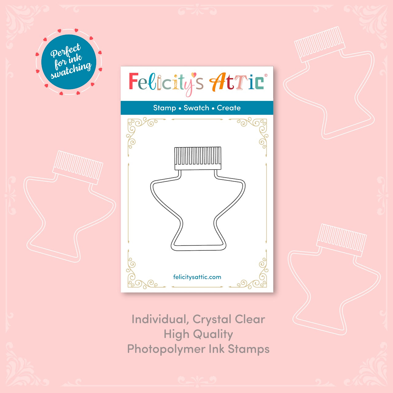 Individual Clear Ink Bottle Stamps - high quality photopolymer stamps for ink swatching